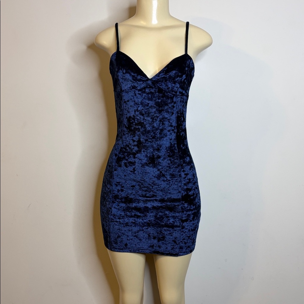 Insight Velvet Spaghetti Strap Dress in Blue Size 4